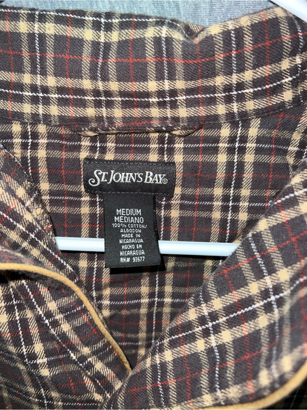 St. Johns Bay Mens Plaid Pajama Shirt Brown Tan Cotton Long Sleeve Top Medium - Picture 2 of 3